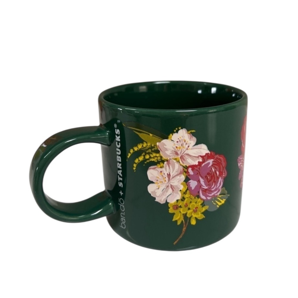 Starbucks Dark‎ Green Floral Boho Coffee Mug 12 Ounces